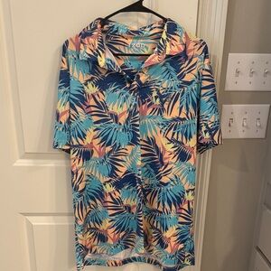 Izod Men's Leaf Print Shirt - Blue and Yellow